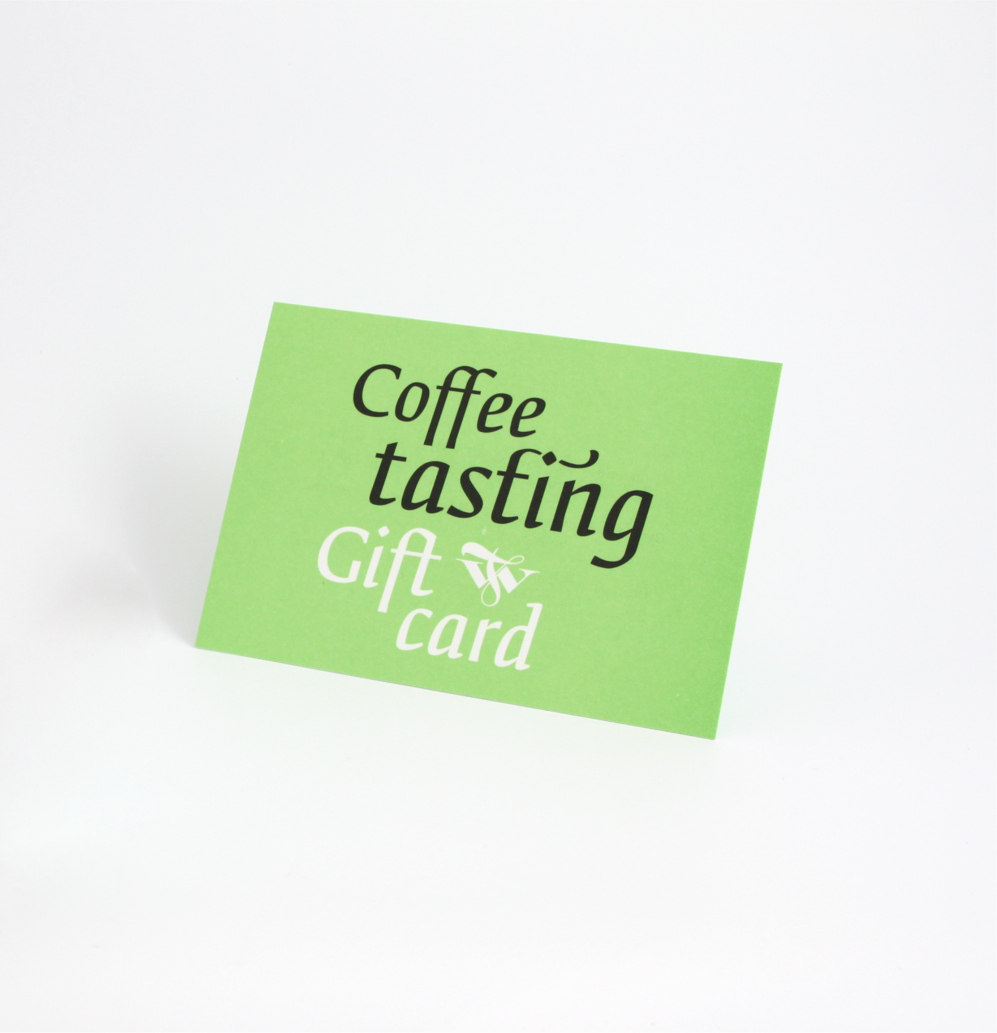Green gift card with 'Coffee tasting' text on a white background